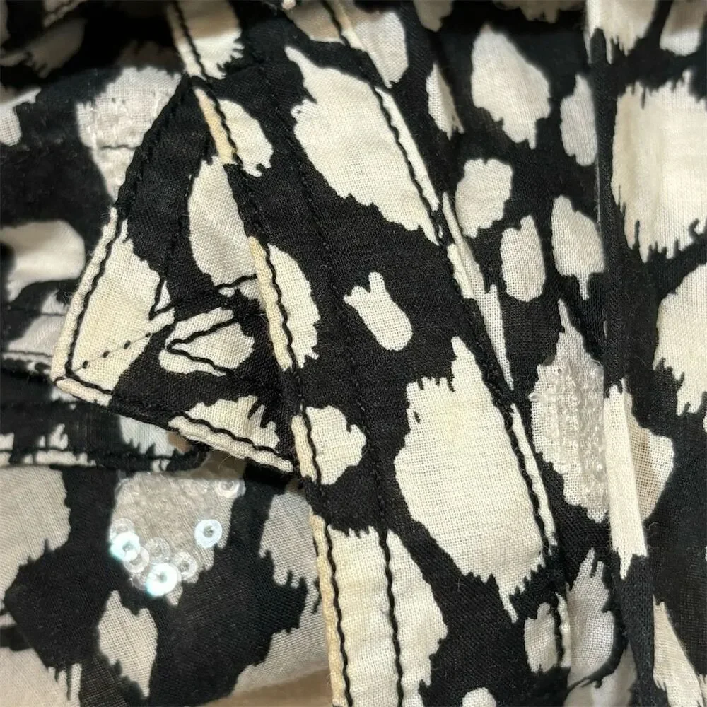 Tory Burch Women's Tunic Blouse Size 8 Black Animal Print V-Neck - Picture 5 of 5